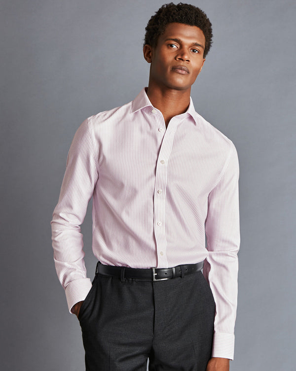 Light Pink Non-Iron Richmond Weave Stripe Cutaway Slim Fit Shirt