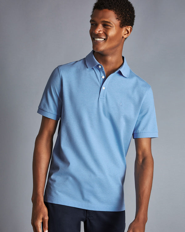 Light Blue Marl Short Sleeve Cotton Tyrwhitt Pique Polo