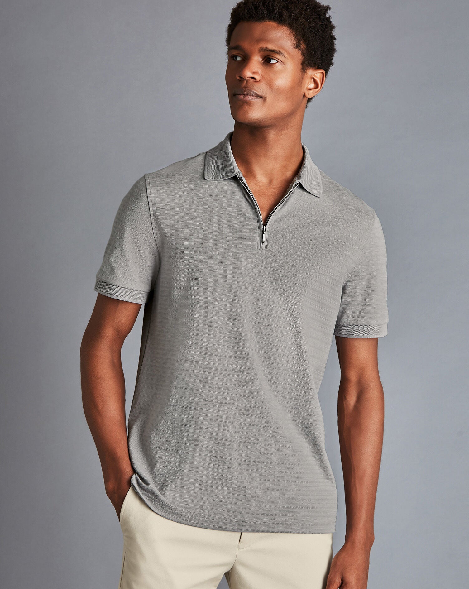 Silver Grey Tyrwhitt Cool Stripe Zip Neck Polo Shirt – Charles Tyrwhitt ...