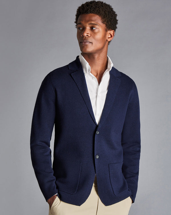 Navy Blue Pure Merino Sb Button Blazer