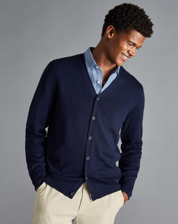 Navy Blue Pure Merino Cardigan