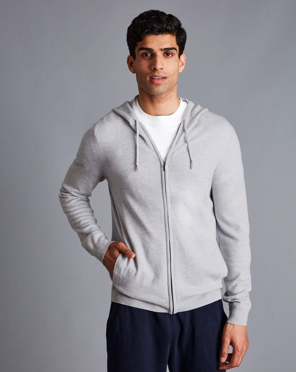 Silver Grey Merino/Cashmere Hooded Zip Through