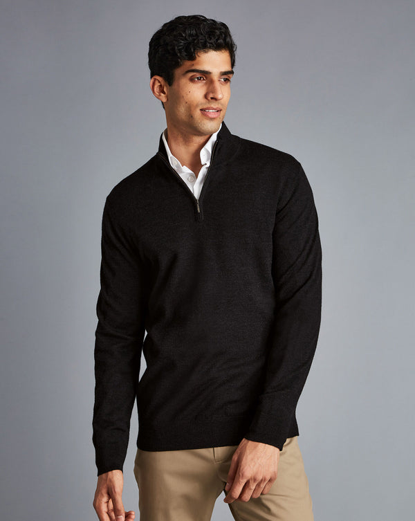 Charcoal Grey Pure Merino Zip Neck Jumper