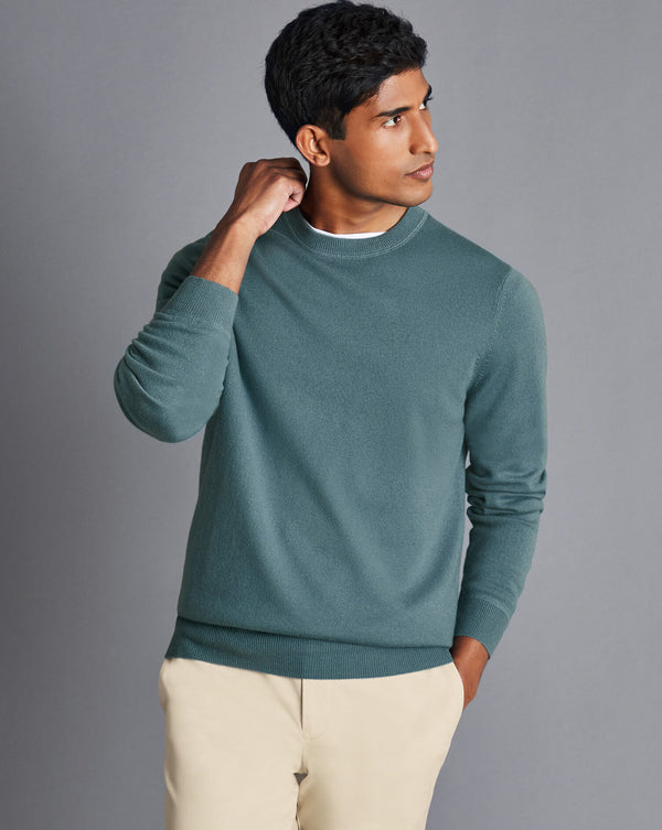 Pale Teal Green Merino/Cashmere Crew Neck Jumper