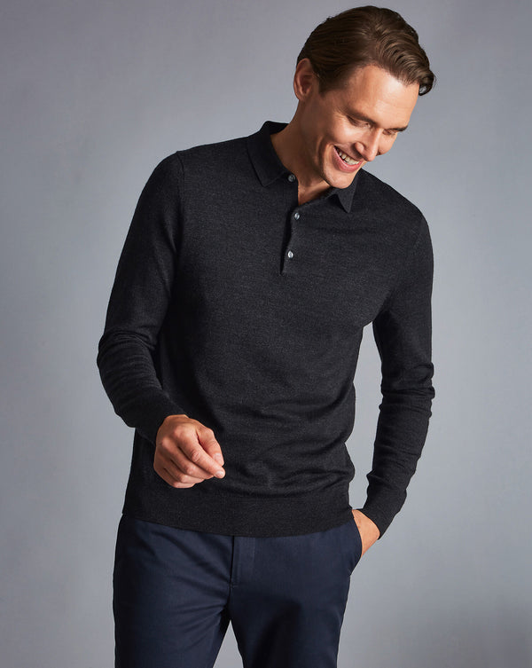 Charcoal Grey Pure Merino Polo Neck Jumper