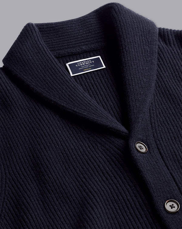 Navy Blue Chunky Merino Shawl Neck Cardigan