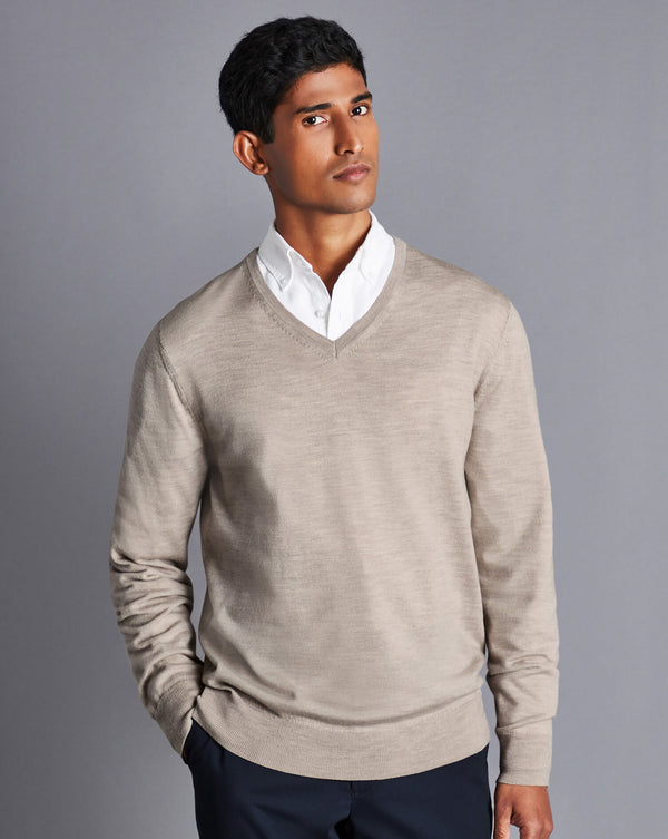 Limestone Pure Merino V Neck Jumper