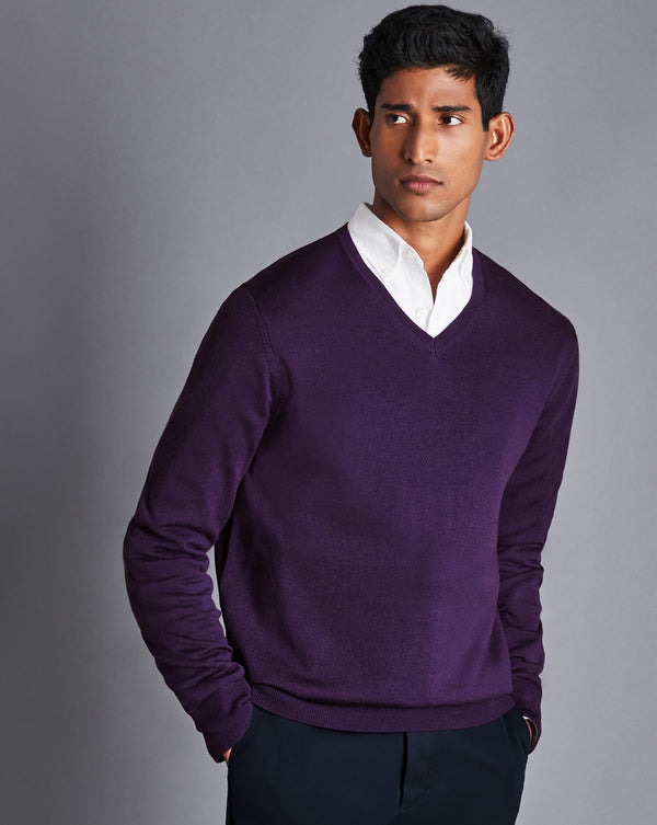 Purple Pure Merino V Neck Jumper