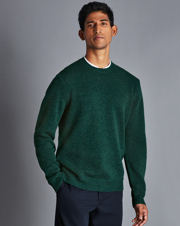 Teal Green Chunky Merino Donegal Crew Neck Jumper